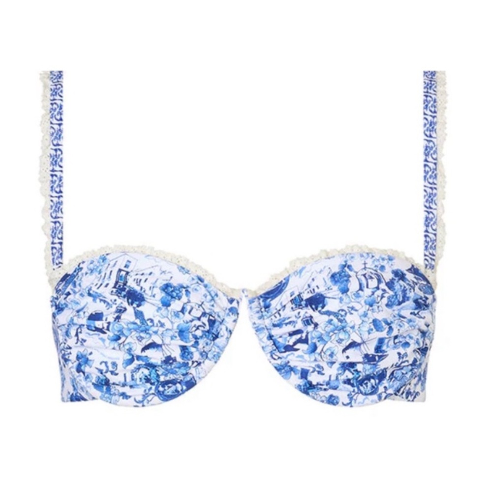 BYDEE Rivera top in alythia blue and white vintage bikini style size large